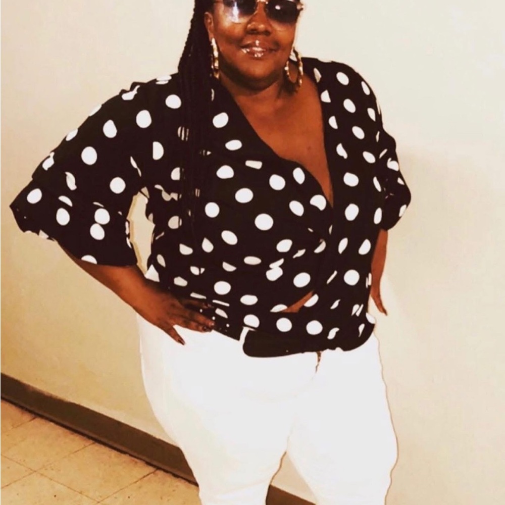 Black Polka Dot Wrap Top - White Dot Pattern